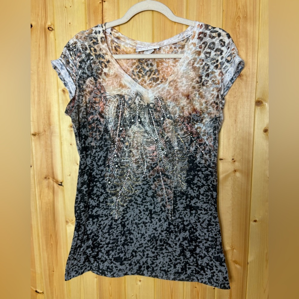 Panhandle Slim Women’s Burnout velvet v-neck top XL western cowgirl jewelled